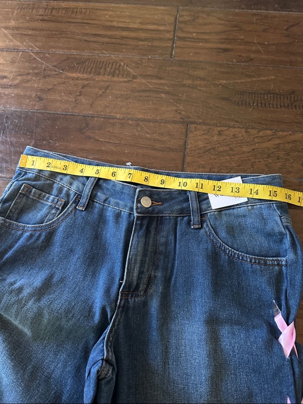 Chic‎ Denim Flare Jeans with Pink Ribbon Details - Picture 5 of 7